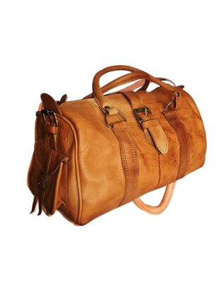 Schoudertas-crossbody-Echt leer-Handmade in Marokko-Vintage look-Bowlingbal model-30cmx18cmx15cm-Camel