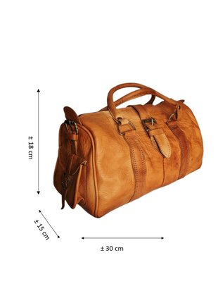 Schoudertas-crossbody-Echt leer-Handmade in Marokko-Vintage look-Bowlingbal model-30cmx18cmx15cm-Camel