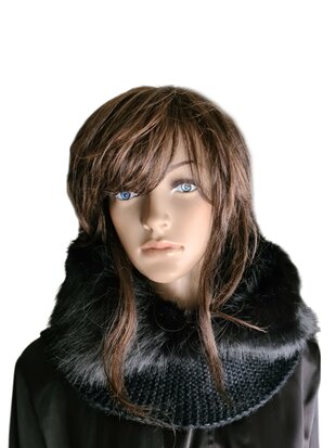 Capuchon Sjaal-Col sjaal-Sjaal-Muts-Grof gebreid-Imitatie bont-Superzacht-Warm-Fluffy- Stijlvol-One size-Zwart