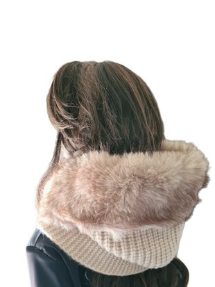 Capuchon Sjaal-Col sjaal-Sjaal-Muts-Grof gebreid-Imitatie bont-Superzacht-Warm-Fluffy- Stijlvol-One size-Beige