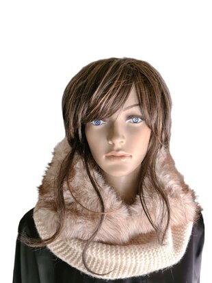 Capuchon Sjaal-Col sjaal-Sjaal-Muts-Grof gebreid-Imitatie bont-Superzacht-Warm-Fluffy- Stijlvol-One size-Beige