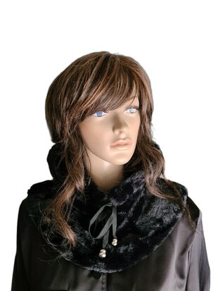 Capuchon sjaal- Col sjaal-Bivak muts-In style-Muts&col-Soft teddy-Soft touch-Gevoerd-Superzacht-Warm-One size-Zwart