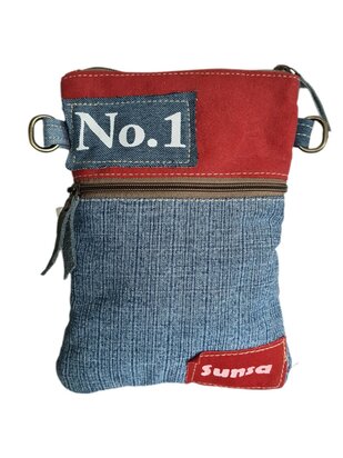 Sunsa-Tasje-Denim-Canvas-Leer-gerecyclede jeans-Rood-dames-heren-Retro-Vintage-Streetwear-18 x 23 x 2 cm