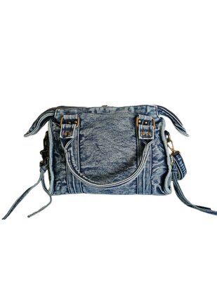 Jeans bowling bag-handtas-schoudertas-crossbody-Urban style-Vintage look-Trendy-30,5cmx25cmx9cm-Denim blauw