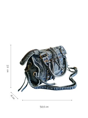 Jeans bowling bag-handtas-schoudertas-crossbody-Urban style-Vintage look-Trendy-30,5cmx25cmx9cm-Denim blauw