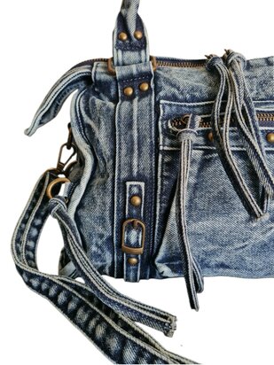 Jeans bowling bag-handtas-schoudertas-crossbody-Urban style-Vintage look-Trendy-30,5cmx25cmx9cm-Denim blauw