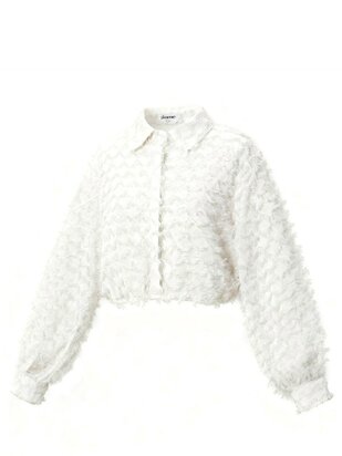 Blouse-Top-Dames-Kort-Elegant-Wit-Maat L