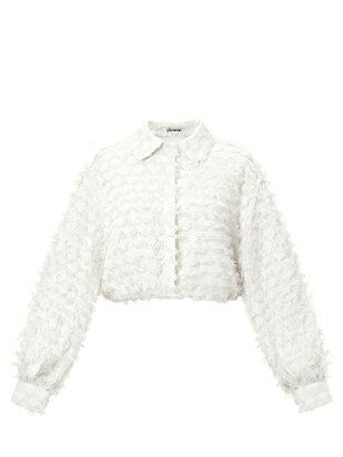 Blouse-Top-Dames-Kort-Elegant-Wit-Maat L