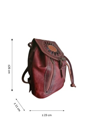 Festival Rugzak- Rugzak-Echt leer-Sun-Bohemian style-Boho style-Gypsy style-kleur 2-26cmx23cmx11cm