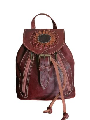 Festival Rugzak- Rugzak-Echt leer-Sun-Bohemian style-Boho style-Gypsy style-Kleur 3-26cmx23cmx11cm