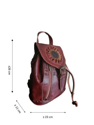 Festival Rugzak- Rugzak-Echt leer-Sun-Bohemian style-Boho style-Gypsy style-Kleur 3-26cmx23cmx11cm