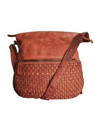 Ven Tomy-Schoudertas-crossbody-Gevlochten-Hoogwaardig leer-Gewassen leer- Soepel leer-Vintage-Natuurlijk bruin-28cmx28cmx8cm