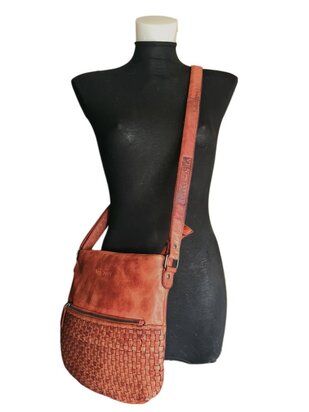 Ven Tomy-Schoudertas-crossbody-Gevlochten-Hoogwaardig leer-Gewassen leer- Soepel leer-Vintage-Natuurlijk bruin-28cmx28cmx8cm