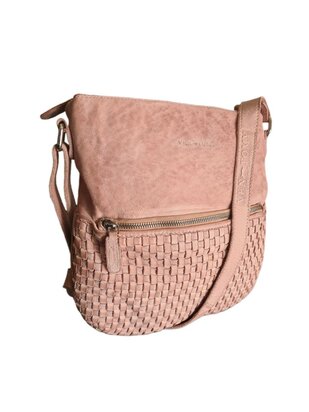 Ven Tomy-Schoudertas-crossbody-Gevlochten-Hoogwaardig leer-Gewassen leer- Soepel leer-Vintage-Dusty Pink-28cmx28cmx8cm