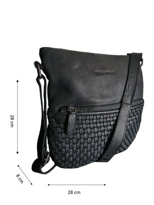 Ven Tomy-Schoudertas-crossbody-Gevlochten-Hoogwaardig leer-Gewassen leer- Soepel leer-Vintage-Zwart-28cmx28cmx8cm