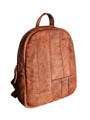 Ven Tomy-Rugzak-Patchwork-Hoogwaardig leer-Gewassen leer- Soepel leer-Vintage-Natuurlijk bruin-23cmx26cmx10cm