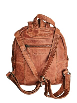 Ven Tomy-Rugzak-Patchwork-Hoogwaardig leer-Gewassen leer- Soepel leer-Vintage-Natuurlijk bruin-23cmx26cmx10cm