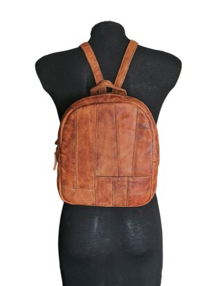 Ven Tomy-Rugzak-Patchwork-Hoogwaardig leer-Gewassen leer- Soepel leer-Vintage-Natuurlijk bruin-23cmx26cmx10cm