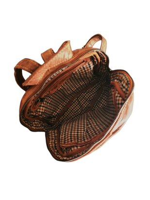 Ven Tomy-Rugzak-Patchwork-Hoogwaardig leer-Gewassen leer- Soepel leer-Vintage-Natuurlijk bruin-23cmx26cmx10cm