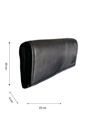 Ven Tomy-Portomonnee-Hoogwaardig leer-Gewassen leer- Soepel leer-Vintage-Zwart-19cmx10cmx4cm