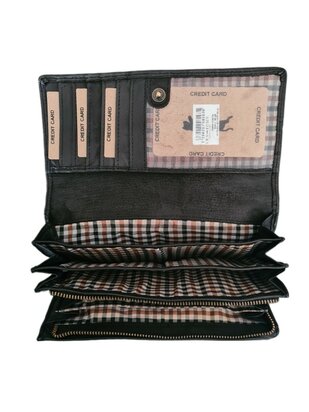 Ven Tomy-Portomonnee-Hoogwaardig leer-Gewassen leer- Soepel leer-Vintage-Zwart-19cmx10cmx4cm
