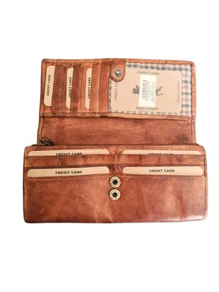 Ven Tomy-Portemonnee-Hoogwaardig leer-Gewassen leer- Soepel leer-Vintage-Natuurlijk bruin-19cmx10cmx4cm