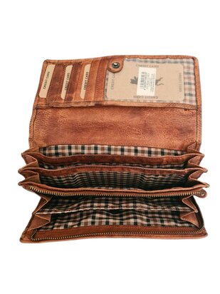 Ven Tomy-Portemonnee-Hoogwaardig leer-Gewassen leer- Soepel leer-Vintage-Natuurlijk bruin-19cmx10cmx4cm
