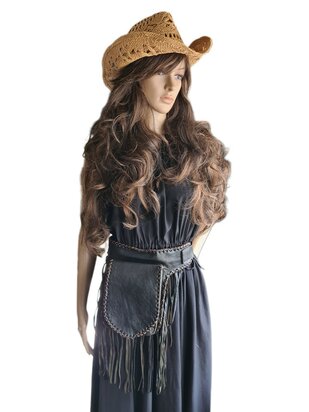 Festival-Heup tasje-echt leer-Handmade-Fringe-Bohemian style-Boho style-25cmx18cmx5cm-kleur 1