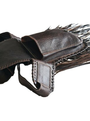 Festival-Heup tasje-echt leer-Handmade-Fringe-Bohemian style-Boho style-25cmx18cmx5cm-kleur 2