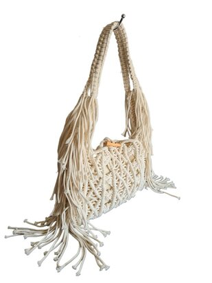 Turbo Bags- Schoudertas-Macram&eacute;-Fringe-Bohemian style-Ibiza style-100% katoen-Beige-31cmx22cmx3cm