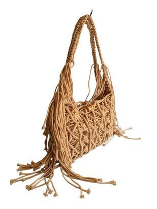 Turbo Bags- Schoudertas-Macram&eacute;-Fringe-Bohemian style-Ibiza style-100% katoen-Khaki-31cmx22cmx3cm