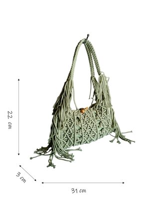 Turbo Bags- Schoudertas-Macram&eacute;-Fringe-Bohemian style-Ibiza style-100% katoen-Mint-31cmx22cmx3cm