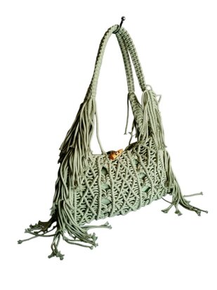 Turbo Bags- Schoudertas-Macram&eacute;-Fringe-Bohemian style-Ibiza style-100% katoen-Mint-31cmx22cmx3cm