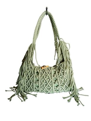 Turbo Bags- Schoudertas-Macram&eacute;-Fringe-Bohemian style-Ibiza style-100% katoen-Mint-31cmx22cmx3cm