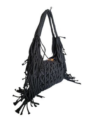 Turbo Bags- Schoudertas-Macram&eacute;-Fringe-Bohemian style-Ibiza style-100% katoen-Zwart-31cmx22cmx3cm