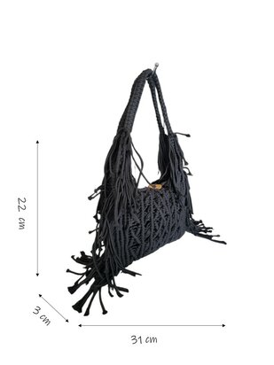 Turbo Bags- Schoudertas-Macram&eacute;-Fringe-Bohemian style-Ibiza style-100% katoen-Zwart-31cmx22cmx3cm
