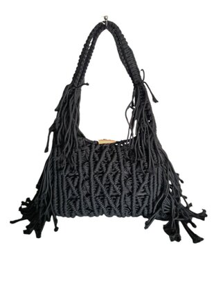 Turbo Bags- Schoudertas-Macram&eacute;-Fringe-Bohemian style-Ibiza style-100% katoen-Zwart-31cmx22cmx3cm