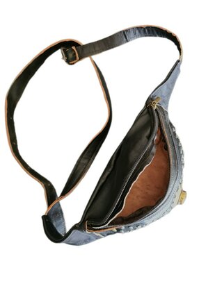 Festival-Heup tasje-Crossbody tasje- Cross over-echt leer-Steen-Bohemian style-Boho style-20cmx12cmx9cm-3