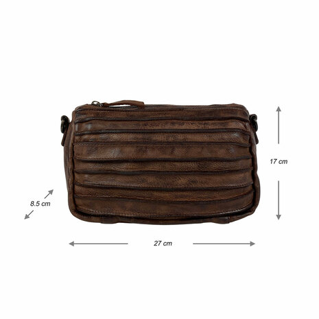 Schoudertasje-Crossbody- Gewassen-Leer-Vintage-Brown-Arrigo