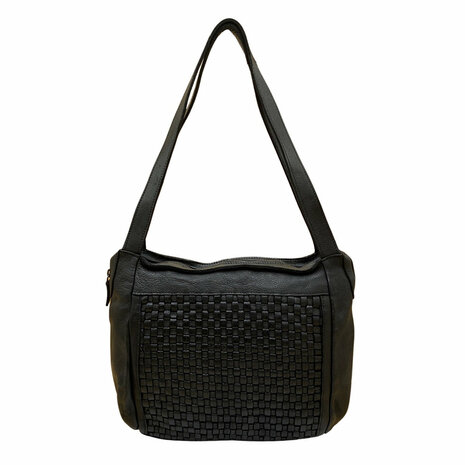 Schoudertas-Gewassen-Gevlochten-Vintage-Leer-Black-Arrigo