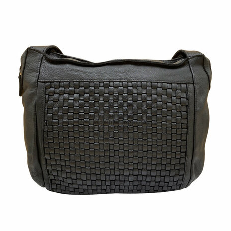 Schoudertas-Gewassen-Gevlochten-Vintage-Leer-Black-Arrigo