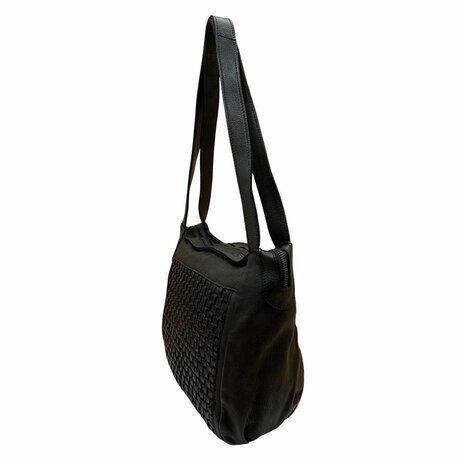 Schoudertas-Gewassen-Gevlochten-Vintage-Leer-Black-Arrigo