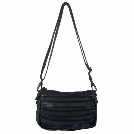 Schoudertasje-Crossbody- Gewassen-Leer-Vintage-Black-Arrigo