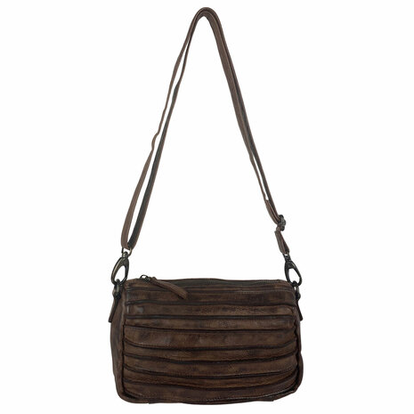 Schoudertasje-Crossbody- Gewassen-Leer-Vintage-Brown-Arrigo