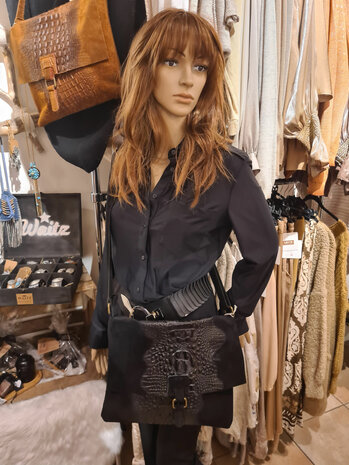 Suède Kroko schoudertas Black