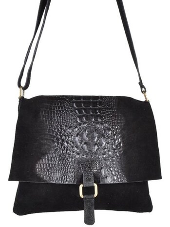 Suède Kroko schoudertas Black