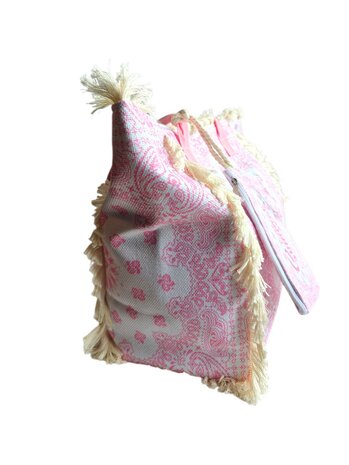 Beach bag-Strand tas-Summer vibes-Franje-Bohemian style-Ibiza style-52cmx35cmx17cm-Licht roze