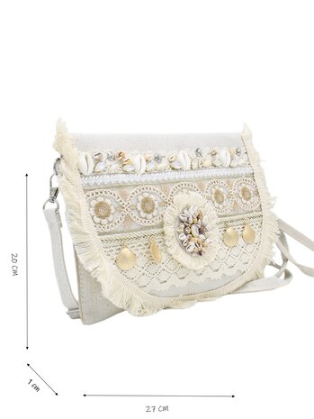 Crossbody tasje- Clutch-Schelp-Kwastjes -Ibizastyle-Bohmian style-Naturel-Little Sparkle-27cmx20cmx1cm-2