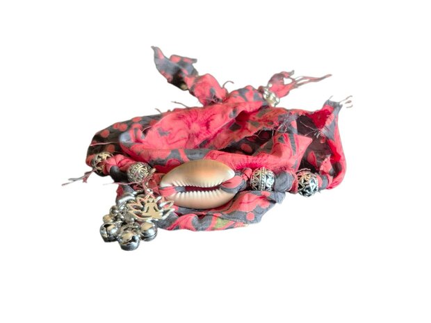 Armband-wikkel-kralen-Bedel-schelp-Bohemian style-Rood