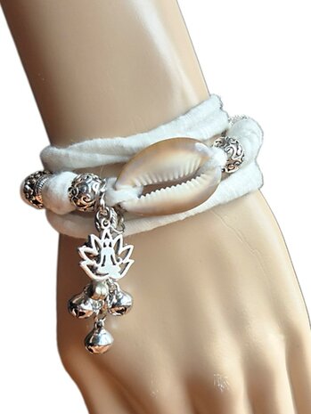 Armband-wikkel-kralen-Bedel-schelp-Bohemian style-Ecru